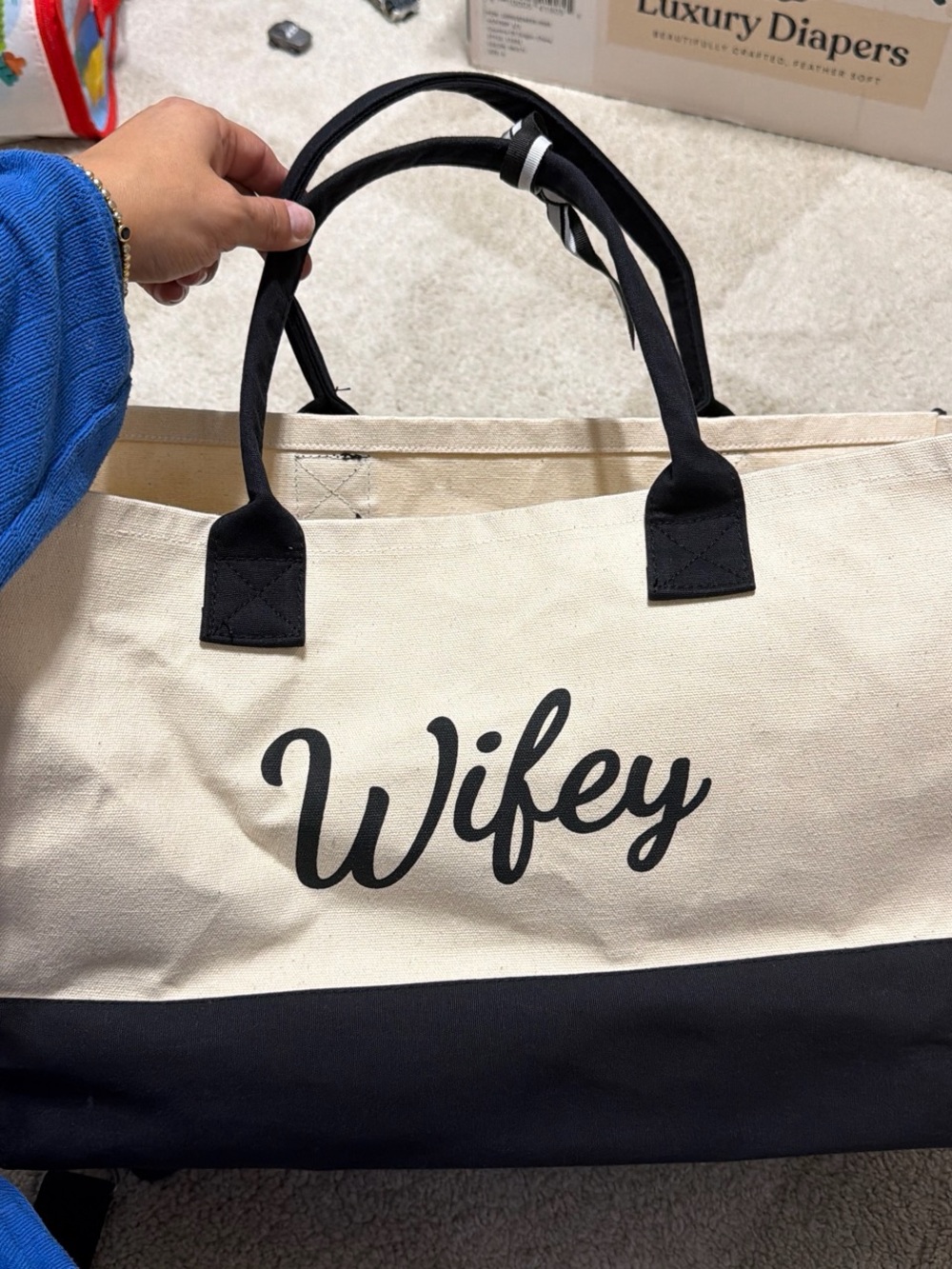 Wifey Canvas Tote Bag – Black and Cream